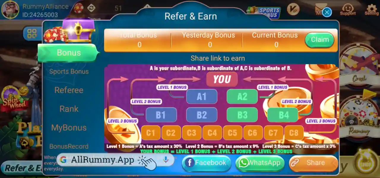 Alliance Rummy Refer & Earn